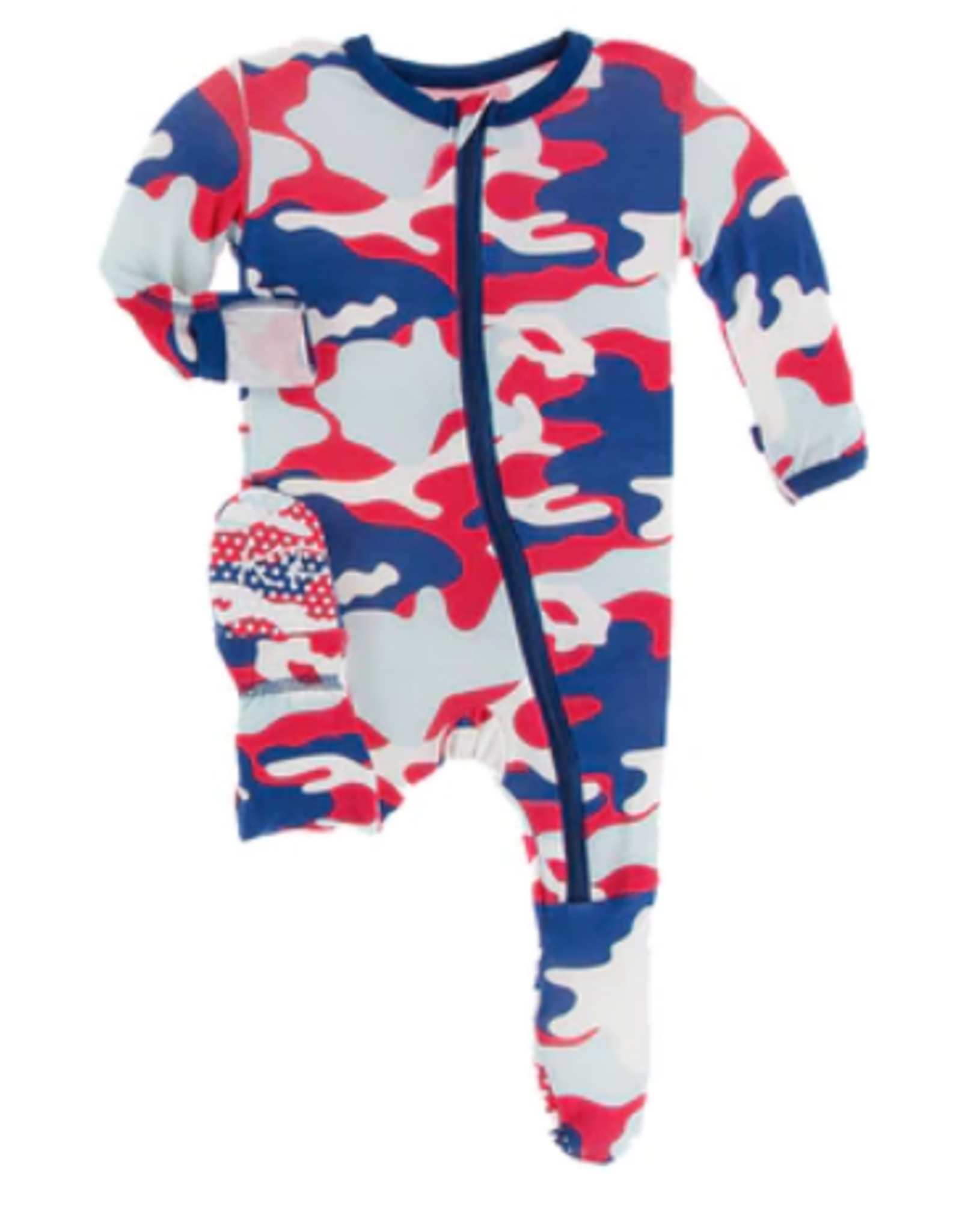 Kickee  Pants Print Footie with Zipper-Flag Red Millitary