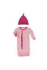 Kickee  Pants Print Ruffle Layette Gown Converter & Single Knot Hat Set - Lotus Cherries and Blossoms