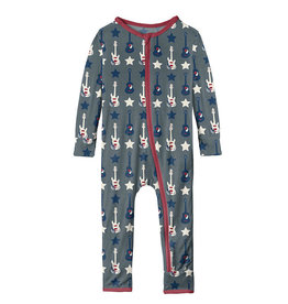 Kickee  Pants Print Coverall w/Zipper~Slate Guitars and Stars