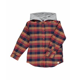 Me & Henry Dyer Hooded Woven Shirt-Red/Rust/Blue Plaid