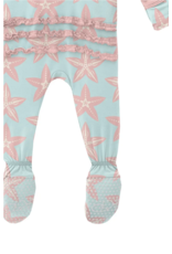Kickee  Pants Print Muffin Ruffle Footie w/Zipper ~ Fresh Air Fancy Starfish