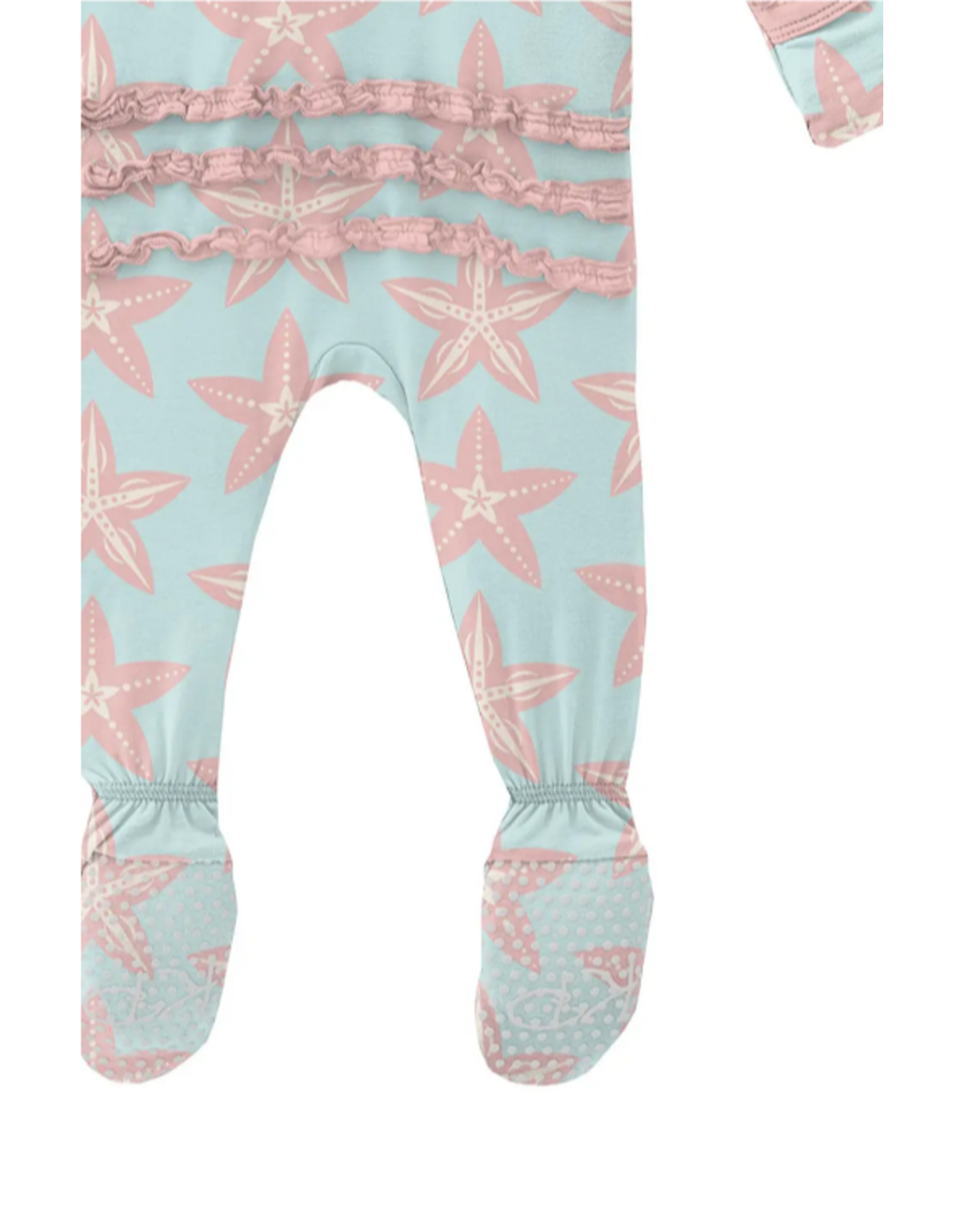 Kickee  Pants Print Muffin Ruffle Footie w/Zipper ~ Fresh Air Fancy Starfish