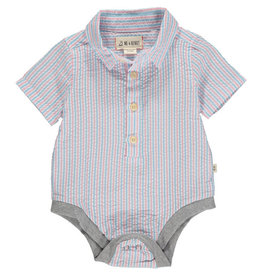 Me & Henry Helford Short Sleeved Onesie - Sky/Pink Seersucker