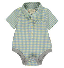 Me & Henry Helford Short Sleeved Onesie - Lemon/Blue Plaid