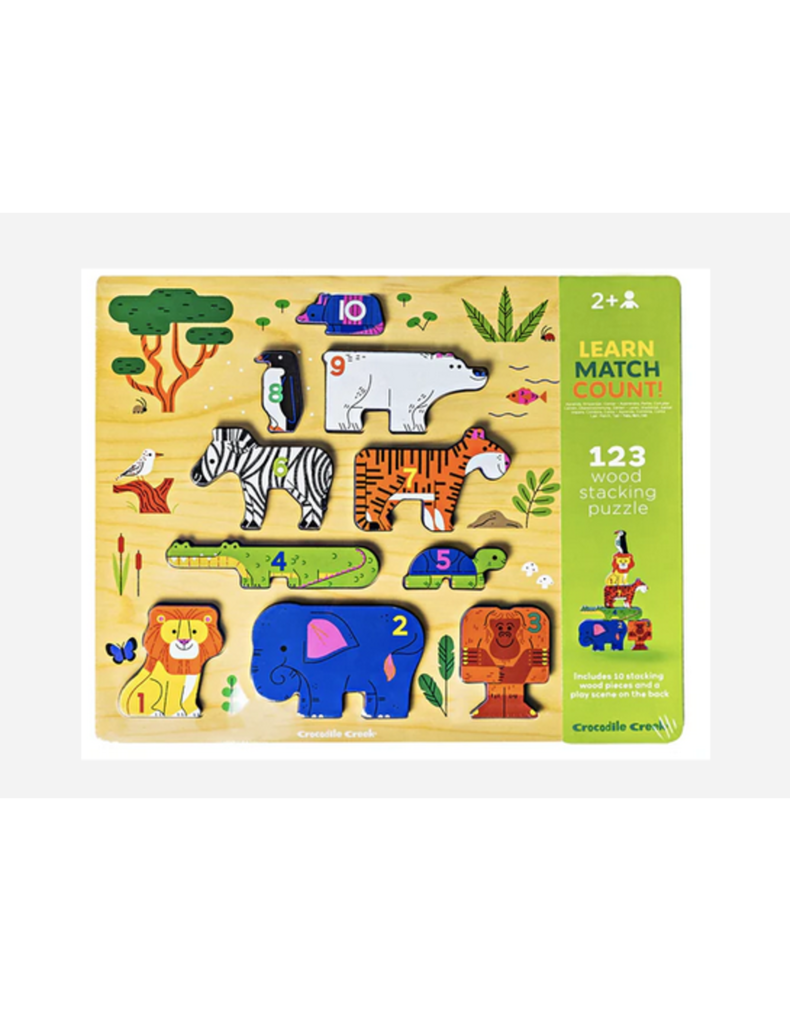 10pc Stacking Wood Puzzle /123 Zoo