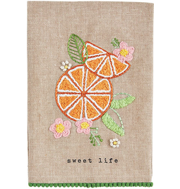 Mudpie Orange Embroidered Fruit Towel