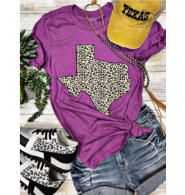 Texas True Threads Leopard Texas Tee-Heather Magenta