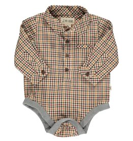 Me & Henry Jasper Woven Onesie-Navy/Gold Plaid