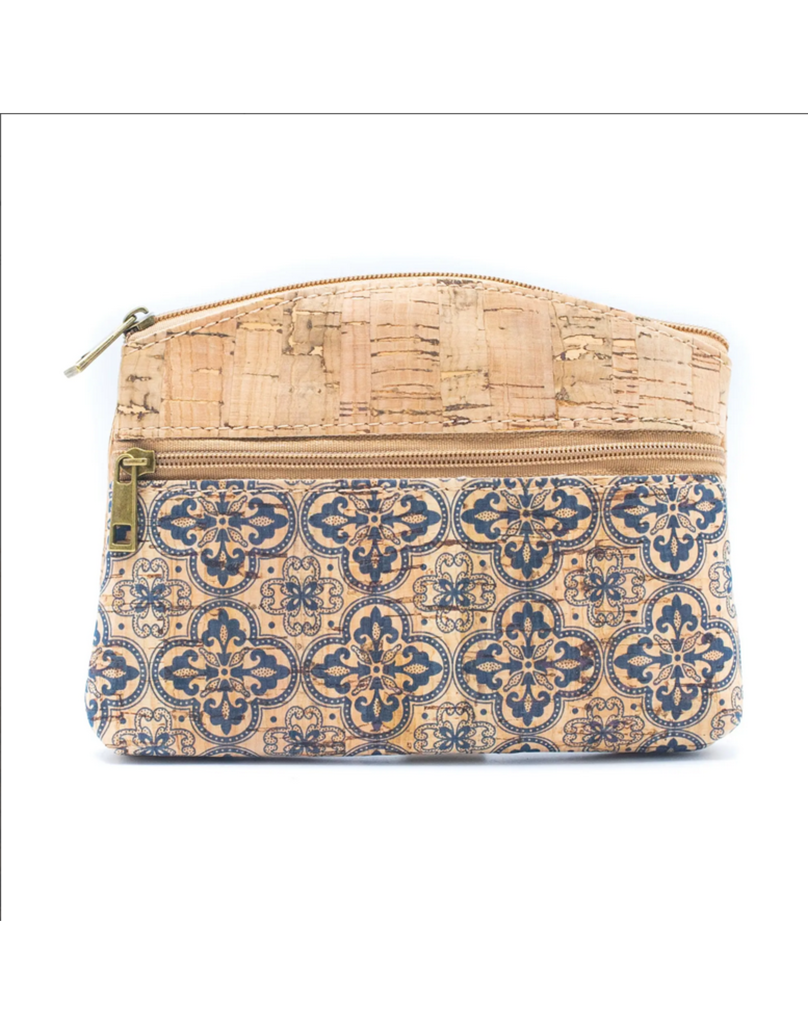 Meninas Bonitas Cork Cork Zipper Coin Purse-Blue Print