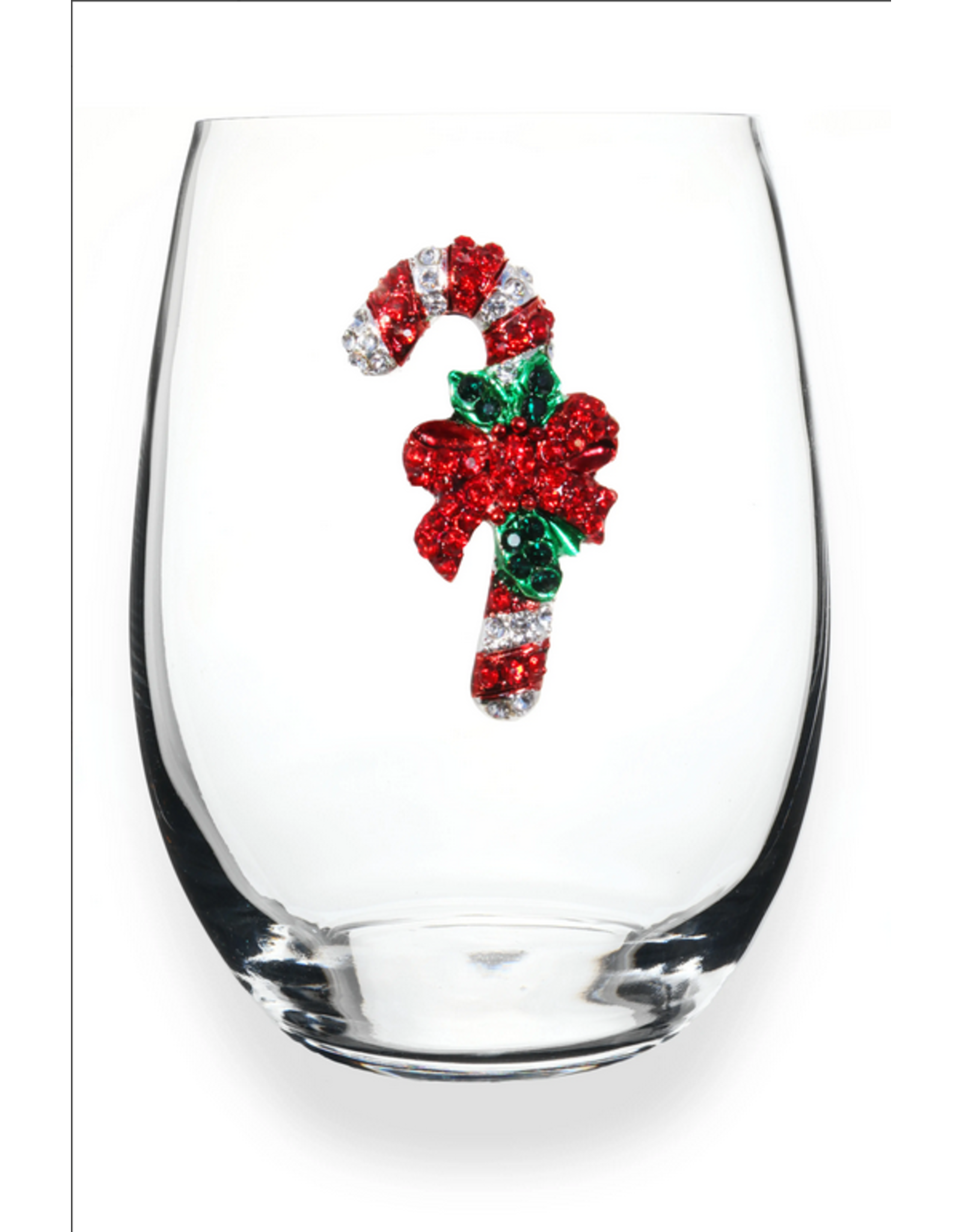 The Queens' Jewels Candy Cane Christmas Holiday Jeweled Stemless Wine Glass