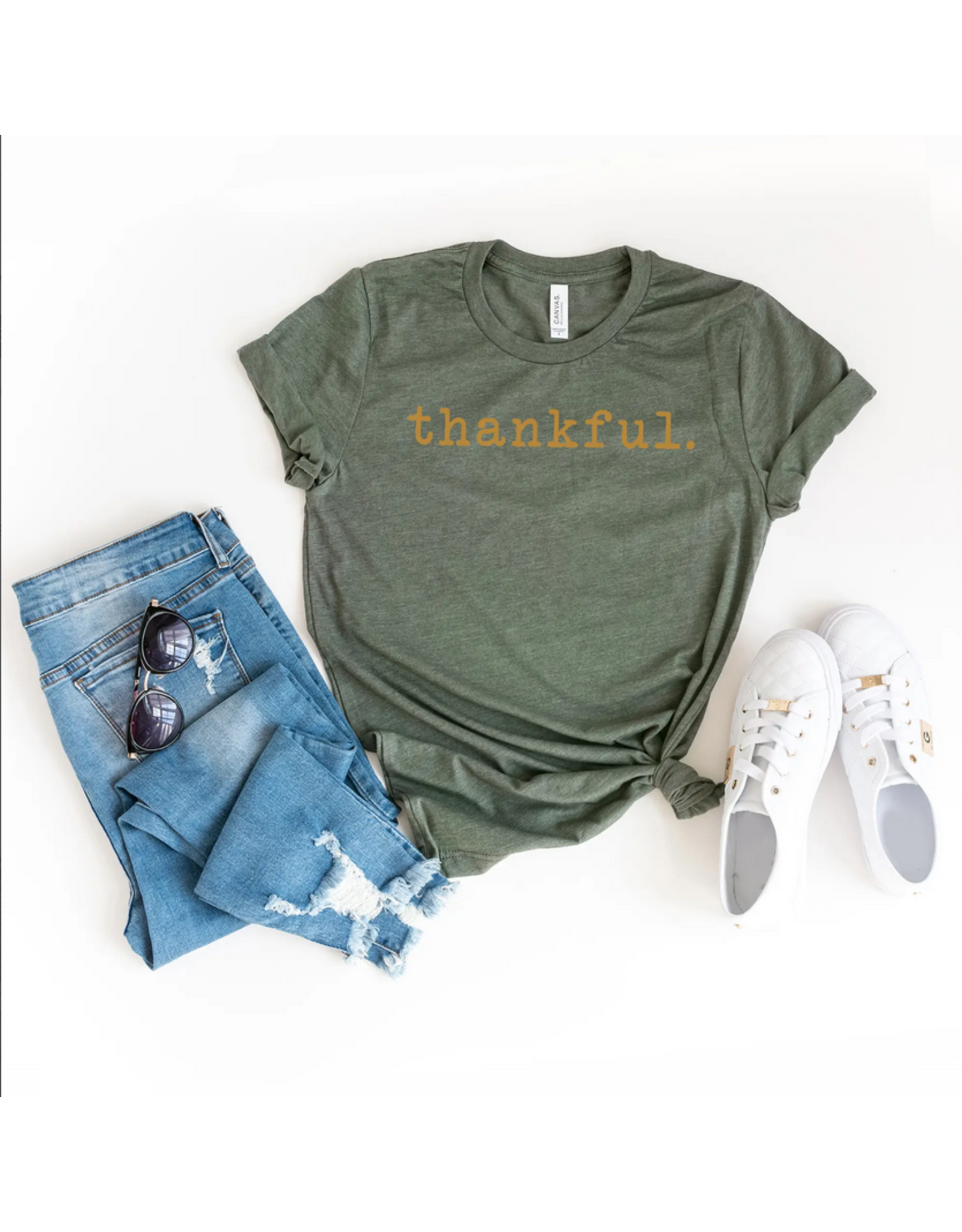 Olive and Ivory Wholesale Thankful (TYPEWRITER) SS Graphic Tee