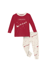 Kickee  Pants LS Graphic Tee Pajama Set-Natural Flying Santa