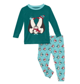 Kickee  Pants LS Graphic Tee Pajama Set-Iceberg Penguins