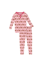 Kickee  Pants LS Henley Pajama Set-Lotus Gingerbread