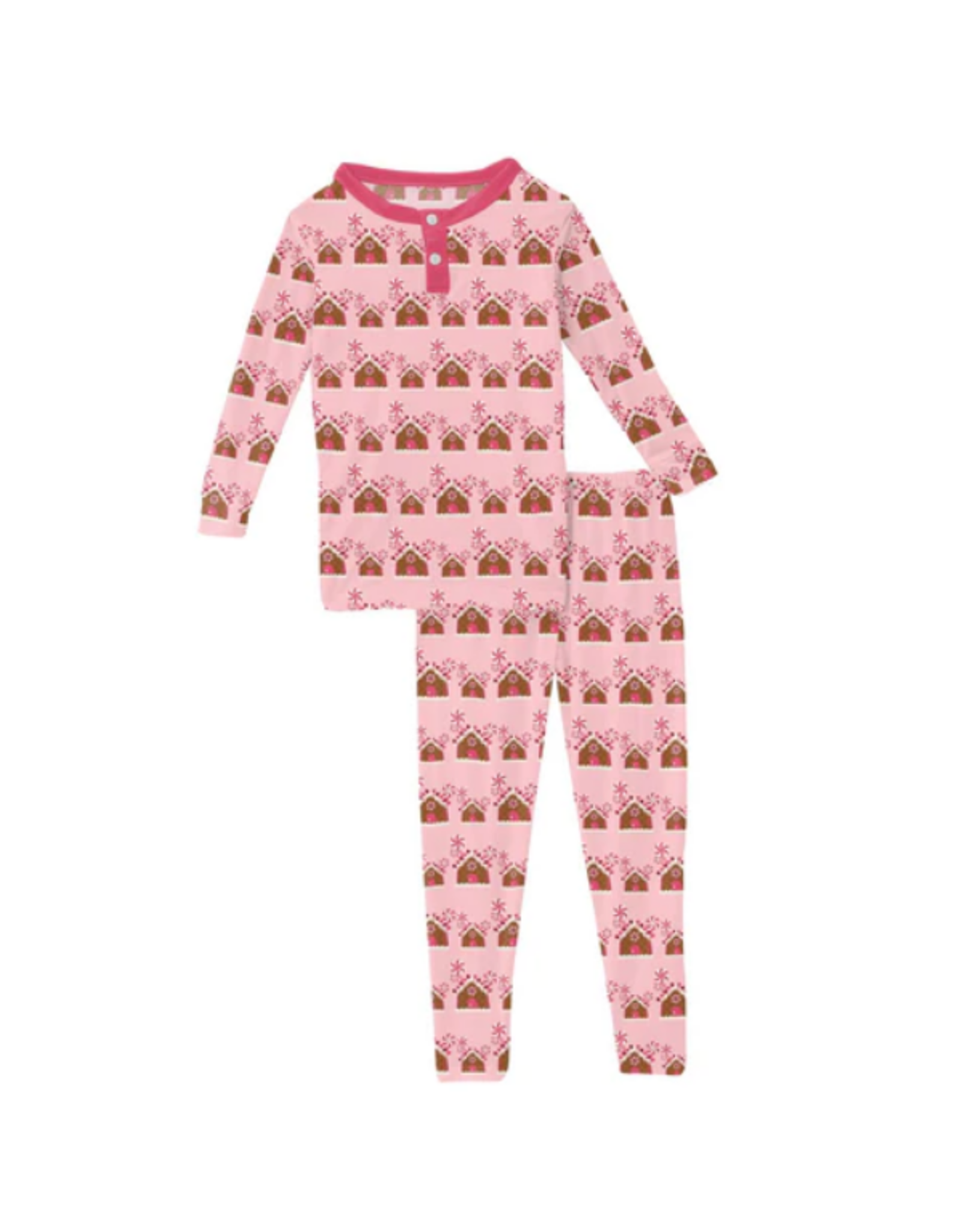 Kickee  Pants LS Henley Pajama Set-Lotus Gingerbread