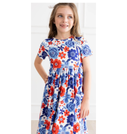 Mila & Rose Happy 4th Floral  S/S Pocket Twirl Dress