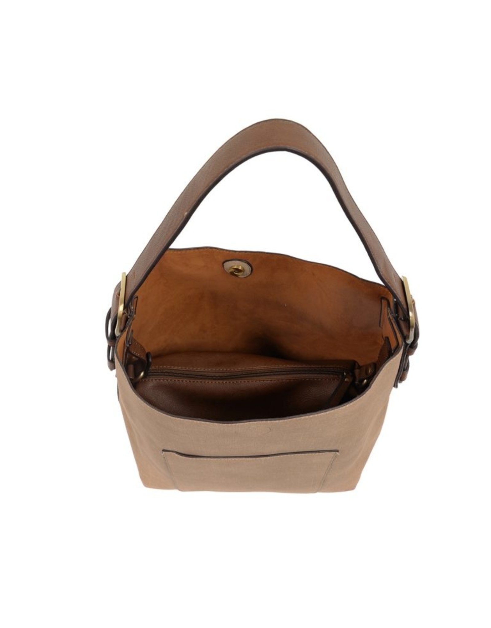 Joy Susan Hobo Handle Handbag-Taupe Linen/Coffee