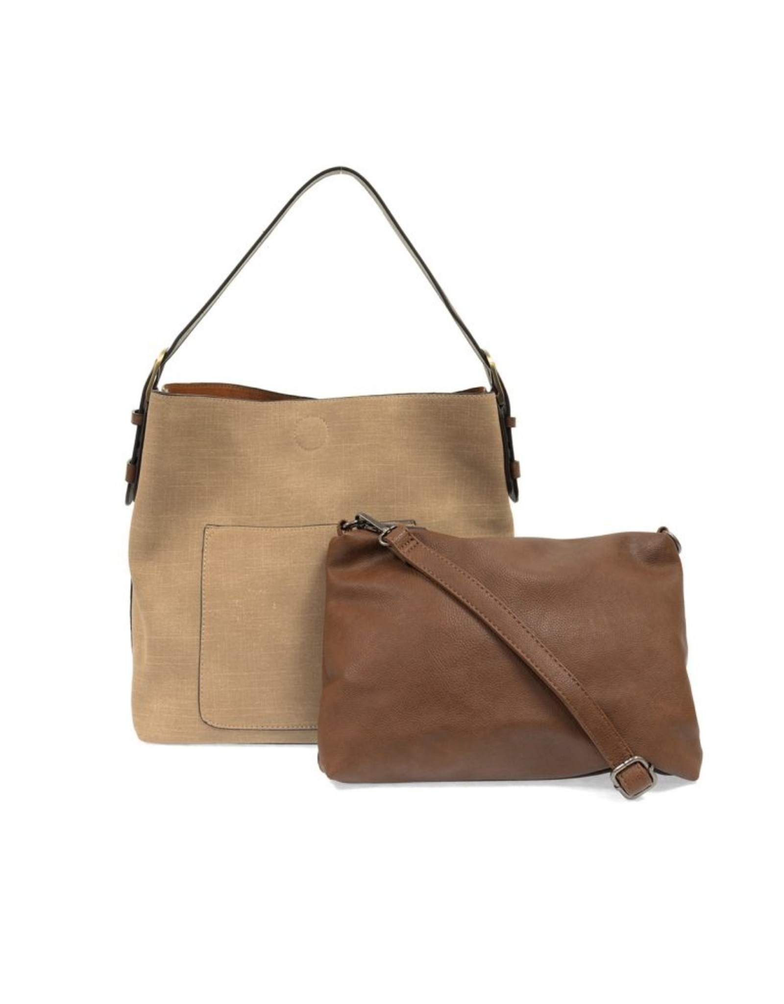 Joy Susan Hobo Handle Handbag-Taupe Linen/Coffee