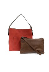 Joy Susan Hobo Handle Handbag-Red Linen/Coffee