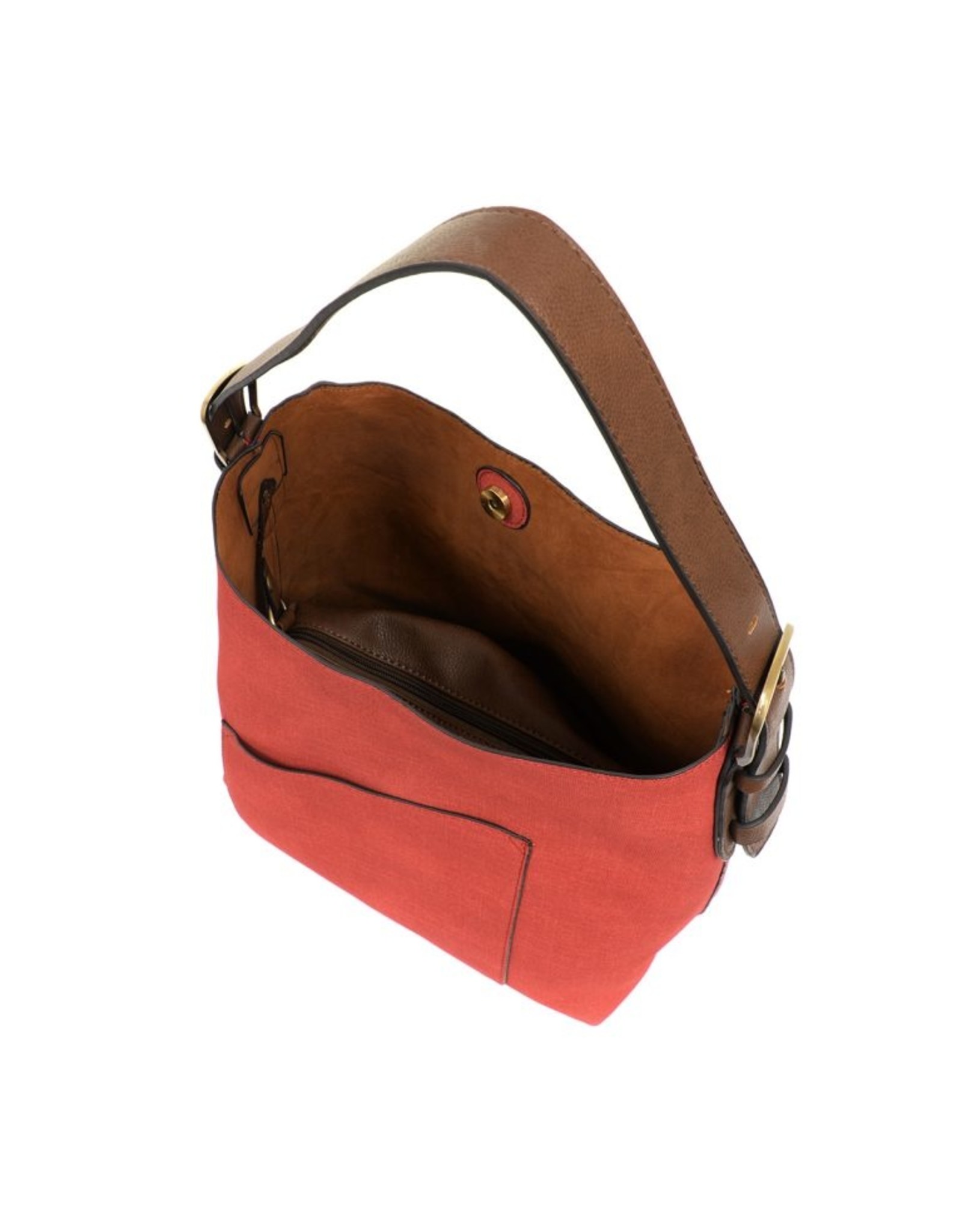 Joy Susan Hobo Handle Handbag-Red Linen/Coffee
