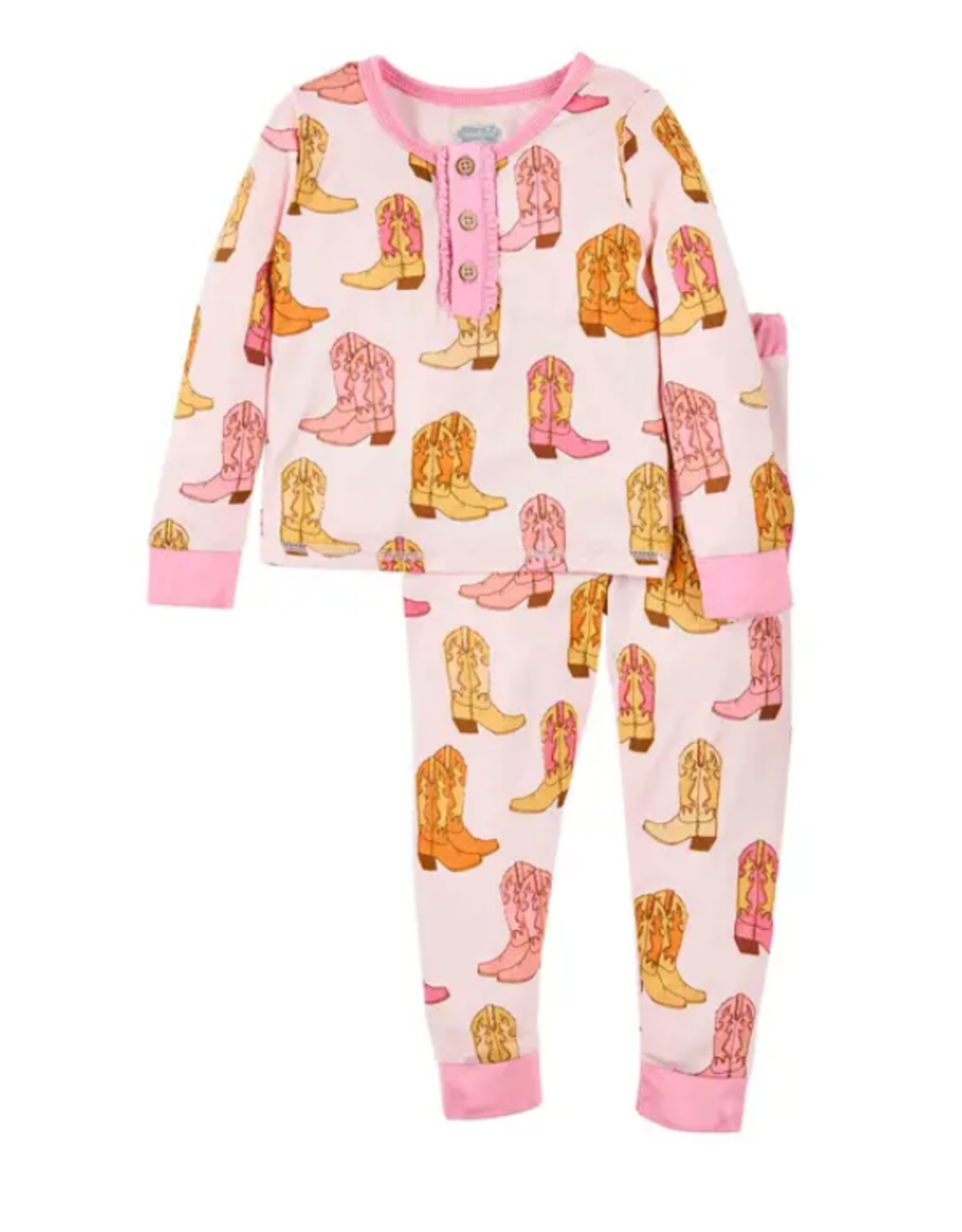 Mudpie Pink Cowboy Boots 2 pc Pajama Set