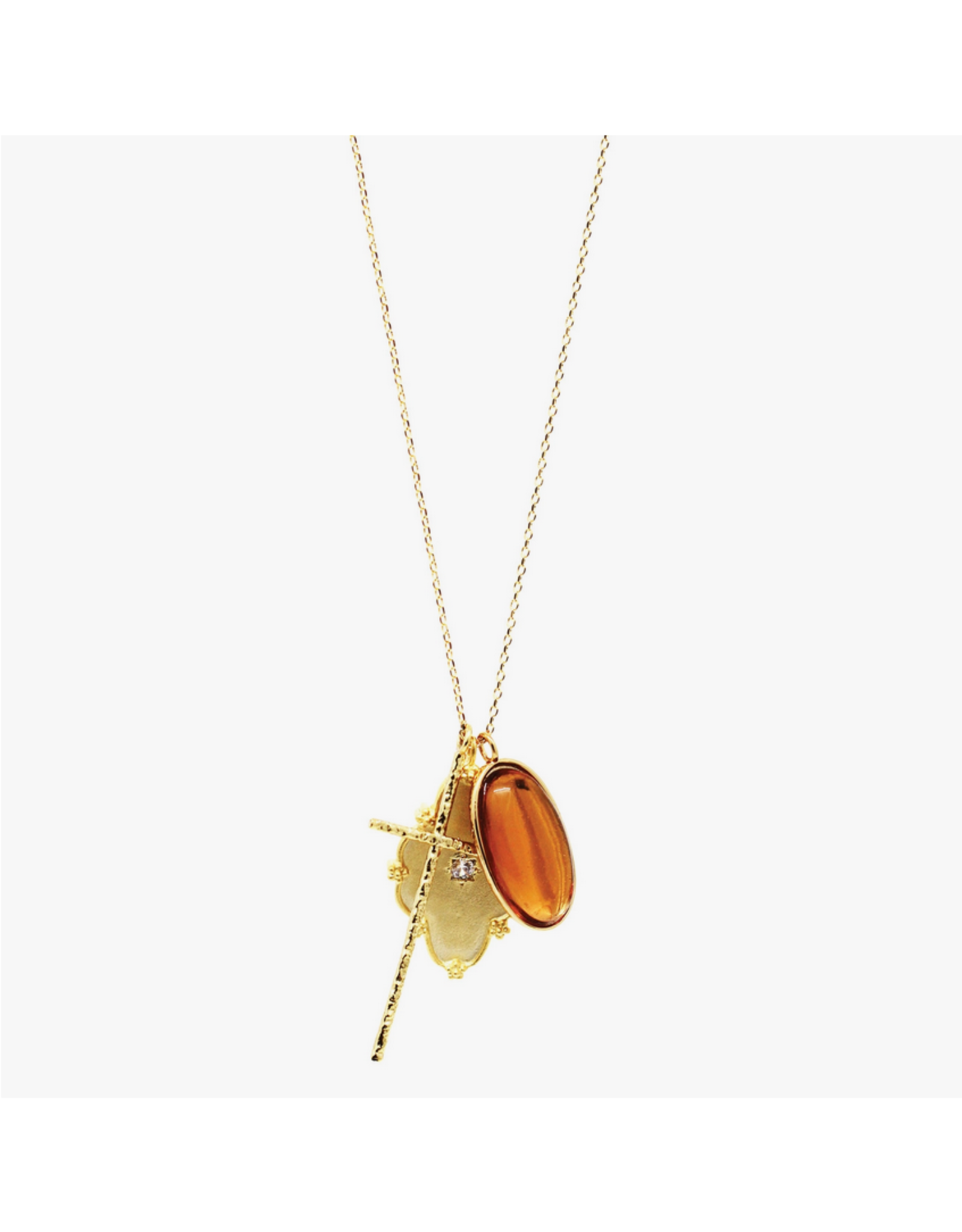 Splendid Iris Long Delicate Cross Multi Charm  Necklace-Gold