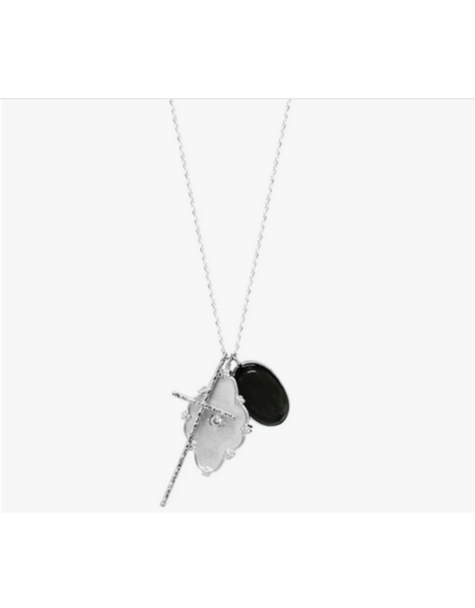 Splendid Iris Long Delicate Cross Multi Charm  Necklace-Silver