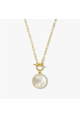 Splendid Iris Mother of Pearl Pave Circle Toggle Necklace-Gold