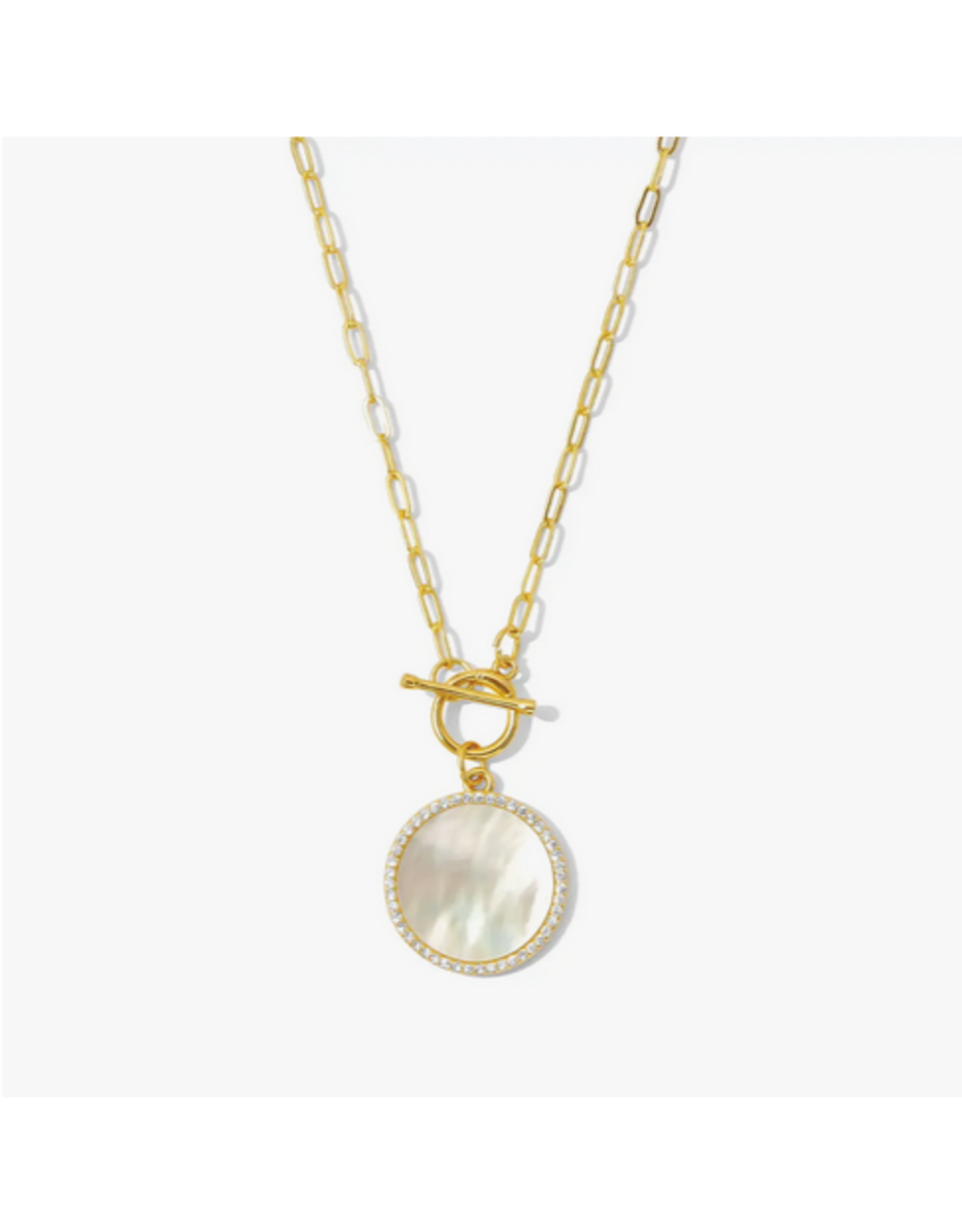 Splendid Iris Mother of Pearl Pave Circle Toggle Necklace-Gold