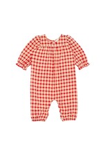 Mabel and Honey Paisley Woven Plaid Romper~Red Check