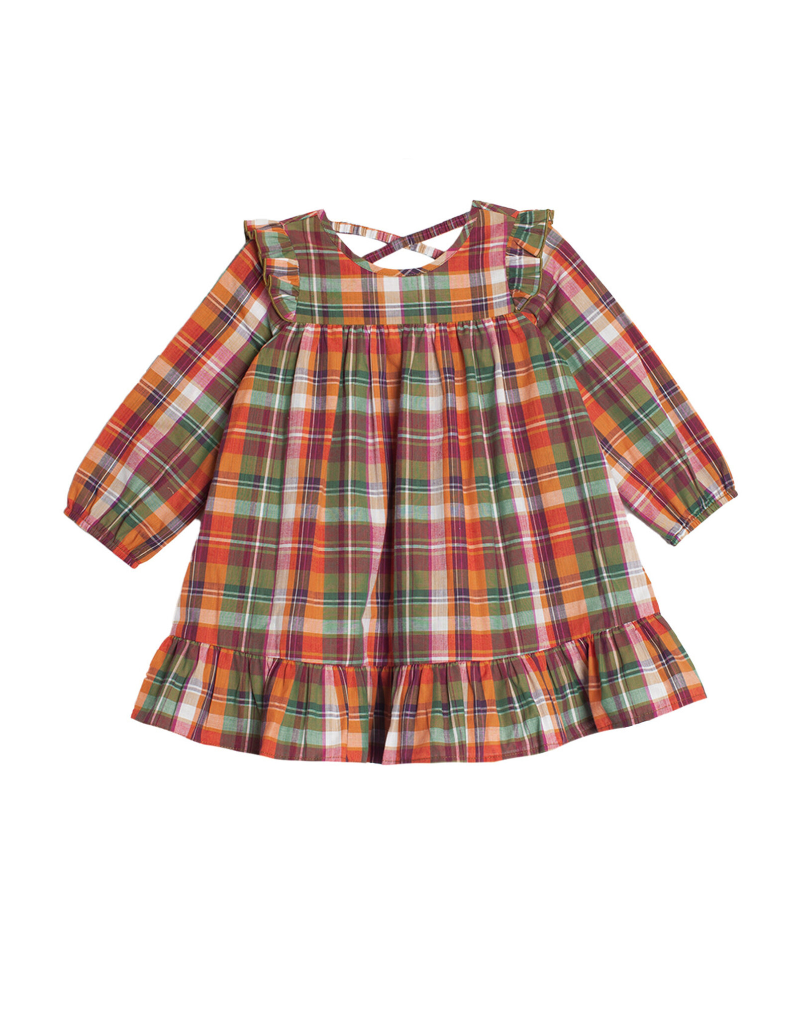 Mabel and Honey Pumpkin Patch Woven Dress-Plaid