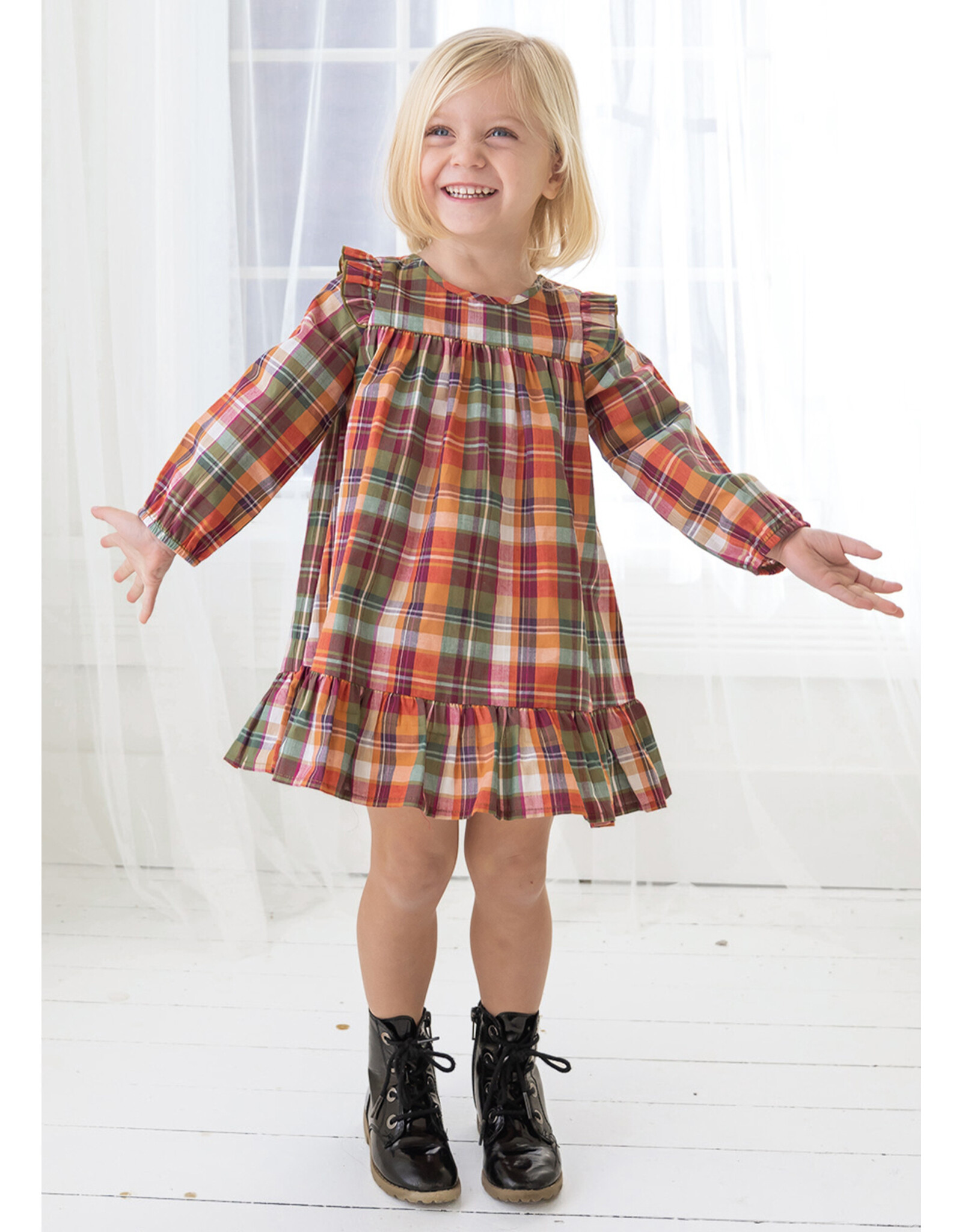 Mabel and Honey Pumpkin Patch Woven Dress-Plaid