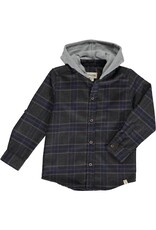 Me & Henry Erin Hooded Woven Shirt-Charcoal Blue Plaid