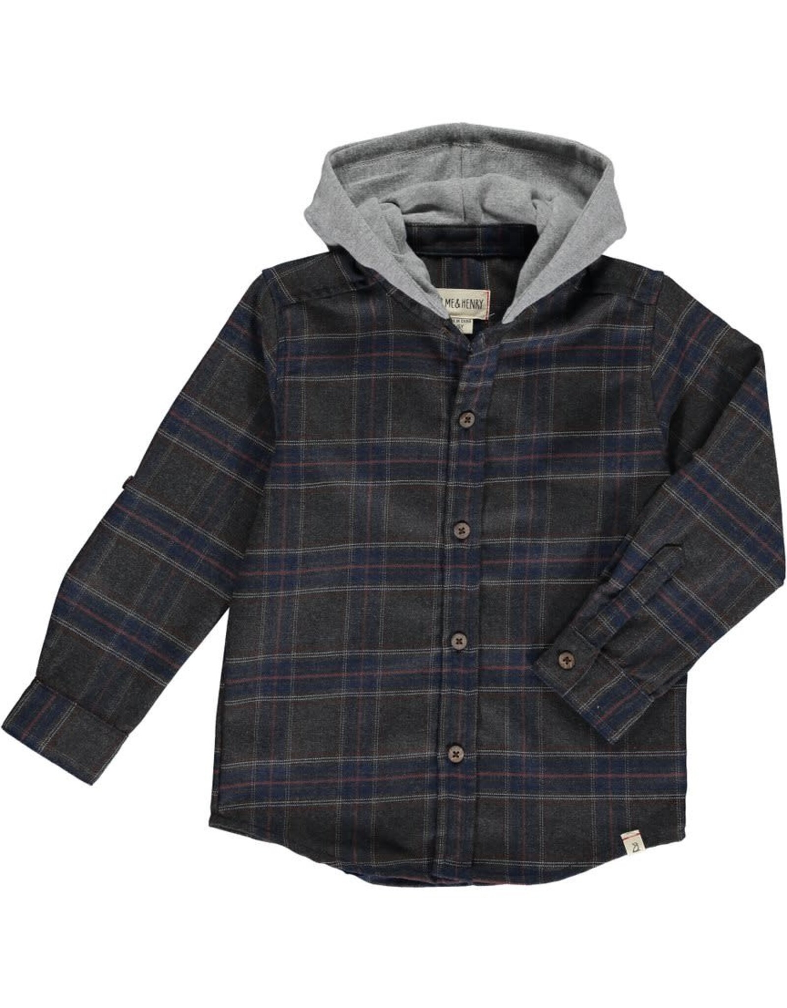 Me & Henry Erin Hooded Woven Shirt-Charcoal Blue Plaid