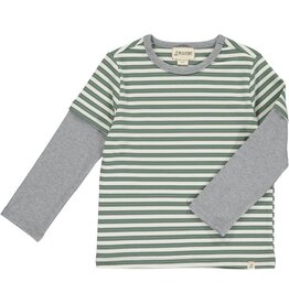 Me & Henry Cameron Mock Sleeve Tee-Green/Blue/Cream Stripe