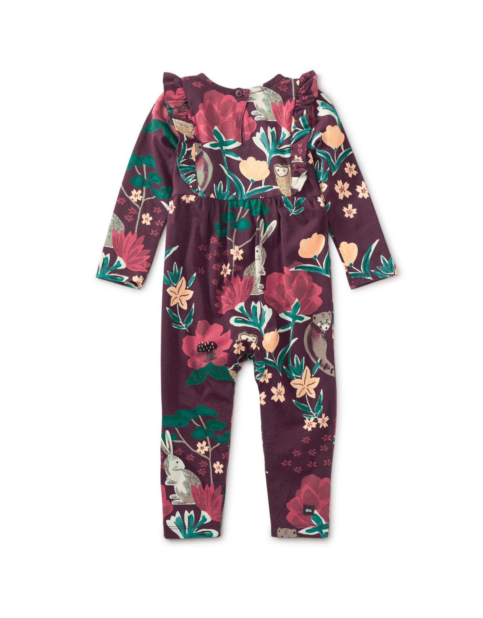 Tea Collection Ruffle Sleeve Baby Romper~Forest Floral in Red