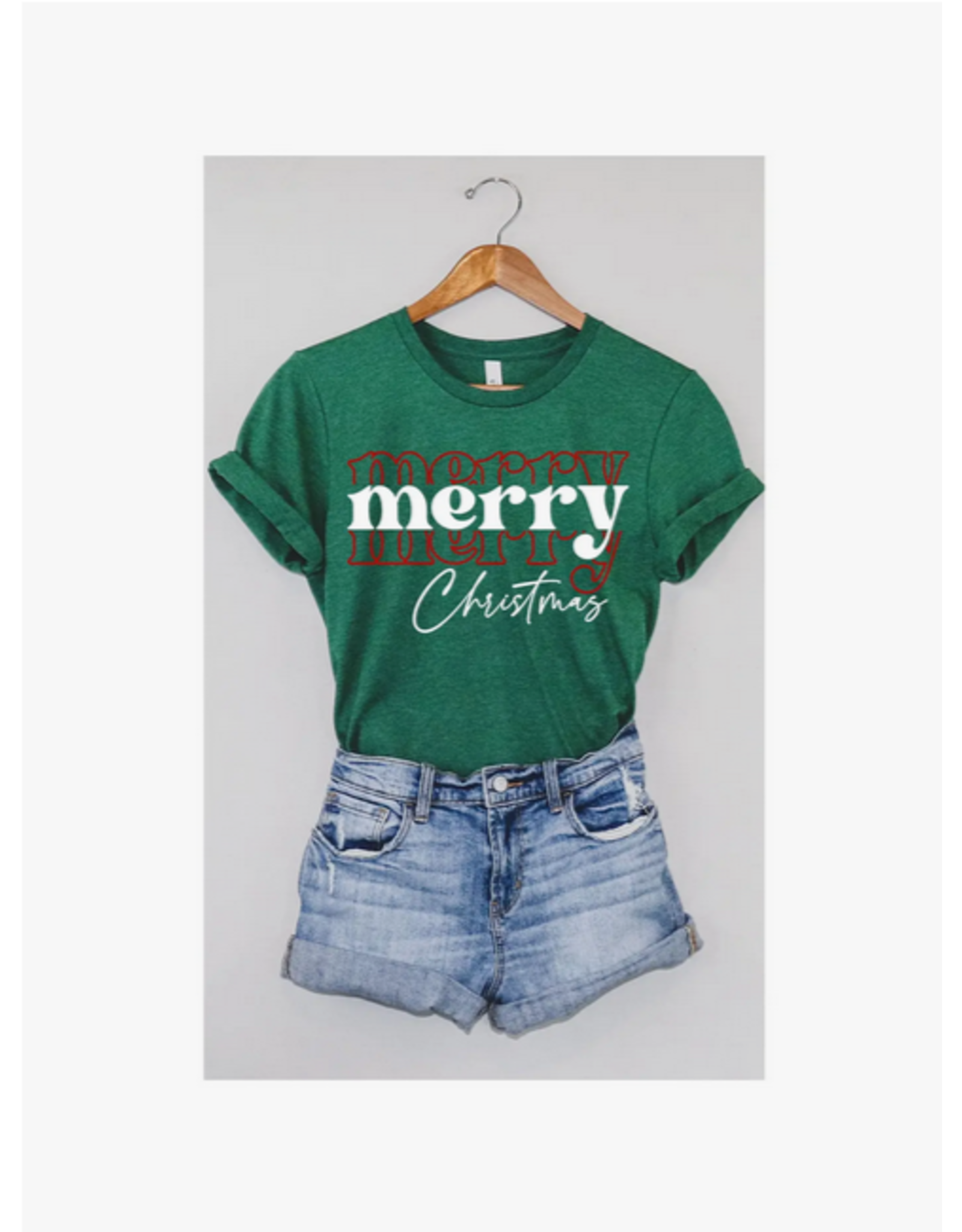 Kissed Apparel Merry Christms Graphic Tee-Heather Grass Green