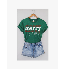 Kissed Apparel Merry Christms Graphic Tee-Heather Grass Green