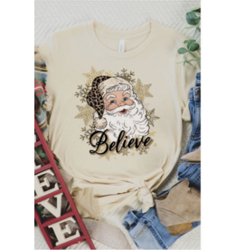 Cali Boutique Wholesale Believe Santa Tee  - Soft Cream