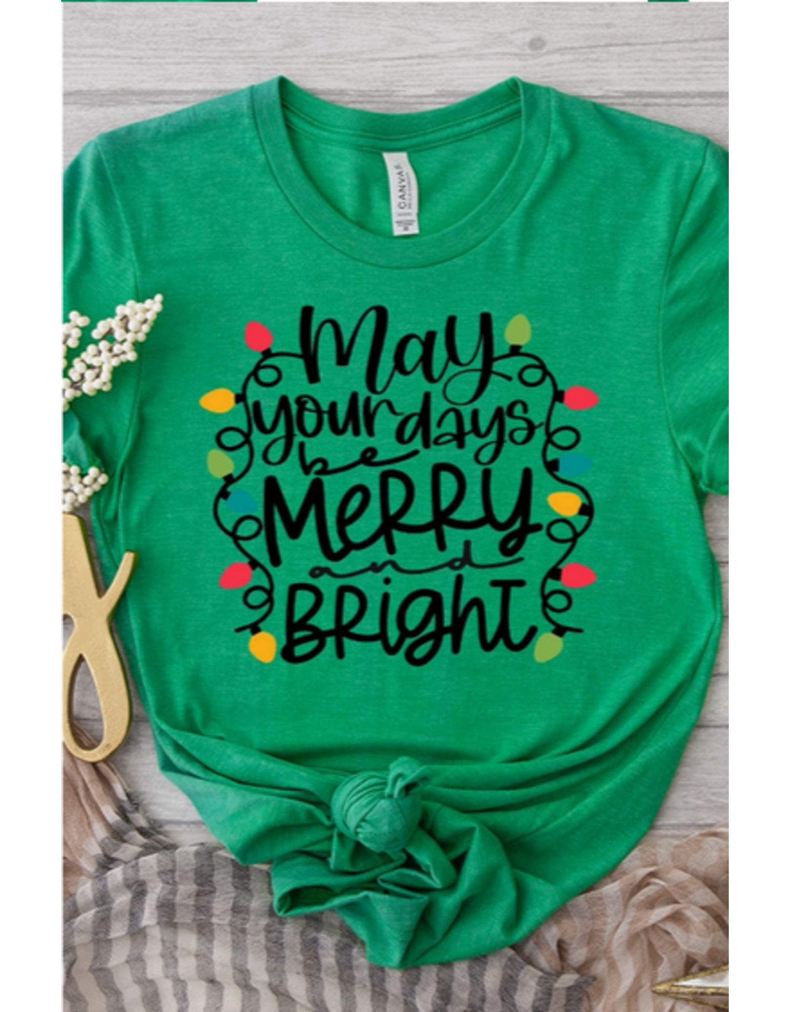 Cali Boutique Wholesale May Days Be Merry and Bright Tee Kelly Green