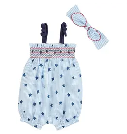 Mudpie Seersucker Star Romper Headband Set