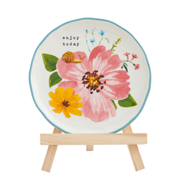 Mudpie Pink Flower Plate Easel Set