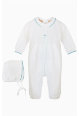 Julius Berger & Carriage Boutique Baby Boy Knit Pearl Blue Cross Outfit + Bonnet