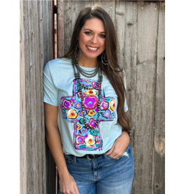 Texas True Threads Purple Floral Cross Tee-Baby Blue