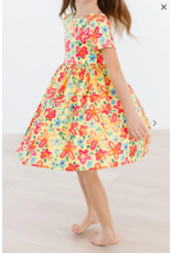 Mila & Rose  Yellow Neon Floral S/S Pocket Twirl Dress
