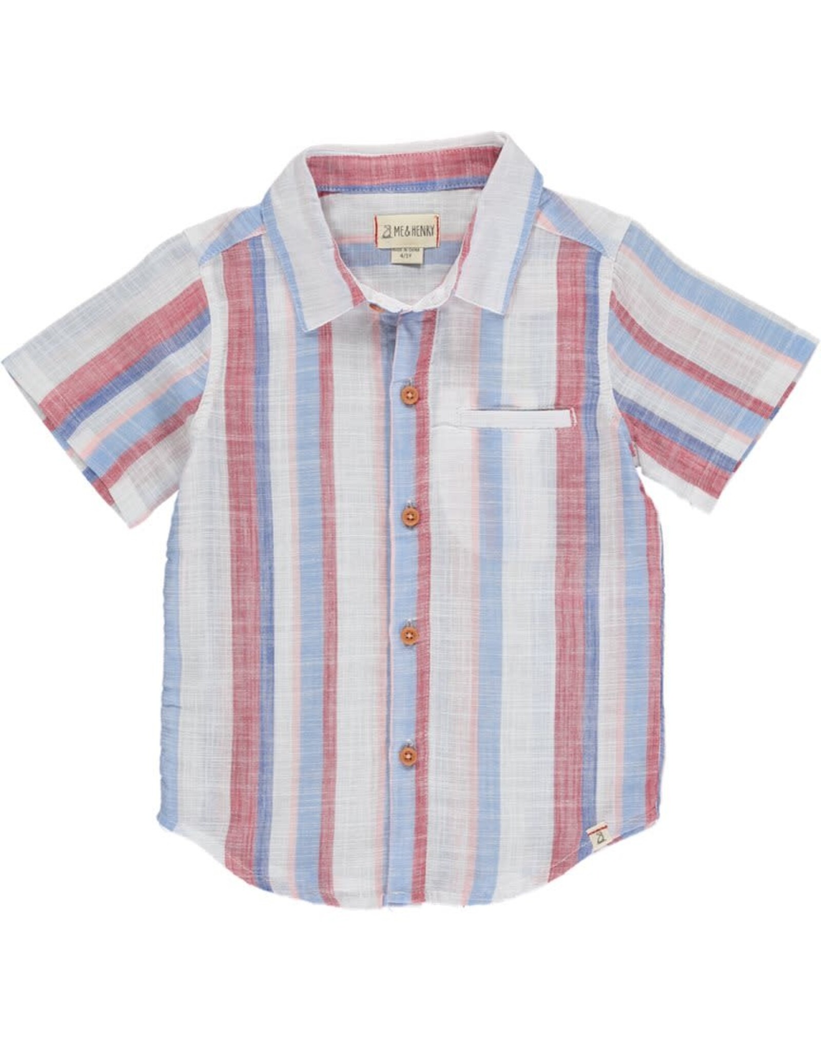 Me & Henry  Maui Red/White/Blue Woven Baby Shirt