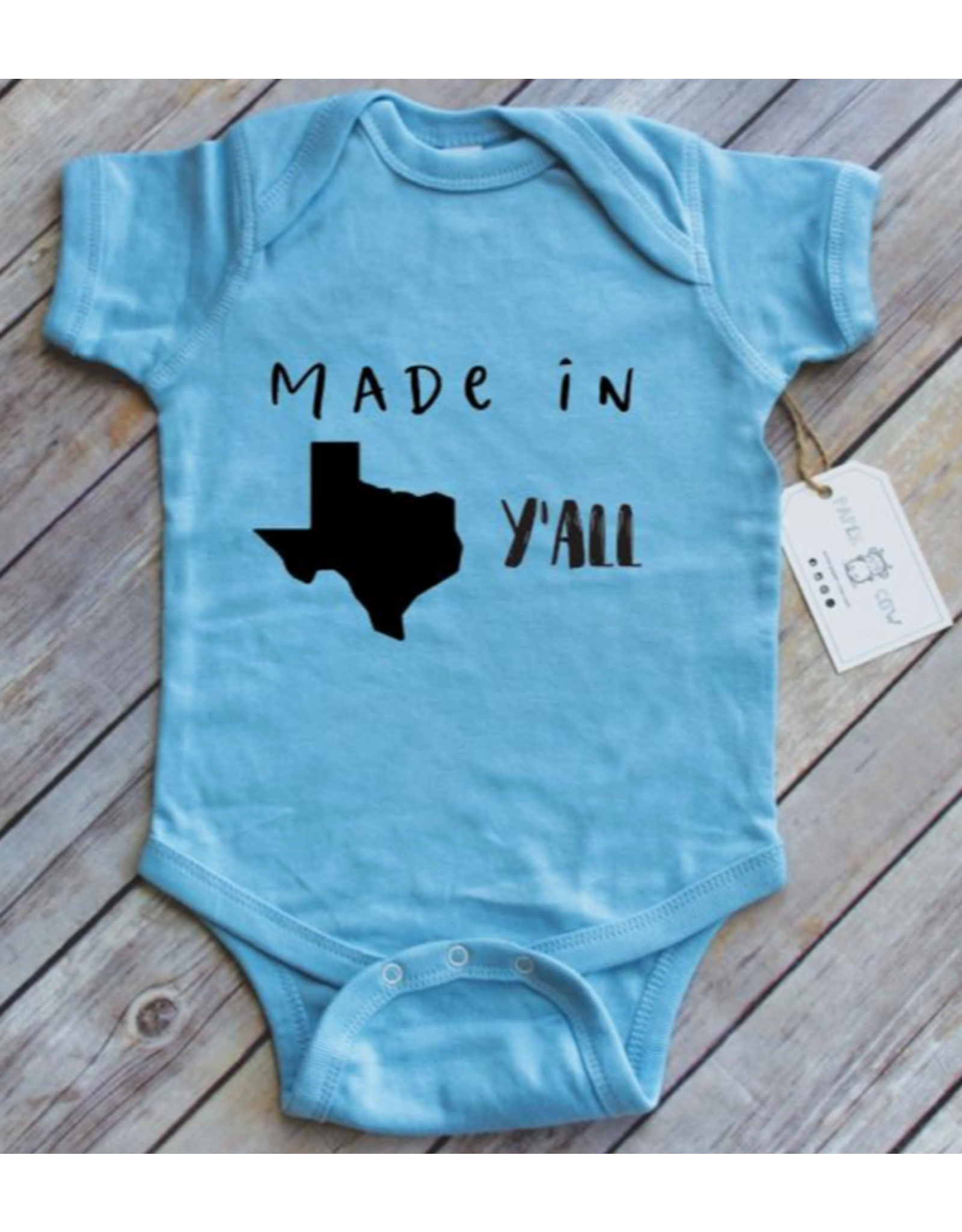 Paper Cow Made in Texas Baby Bodysuit-Blue