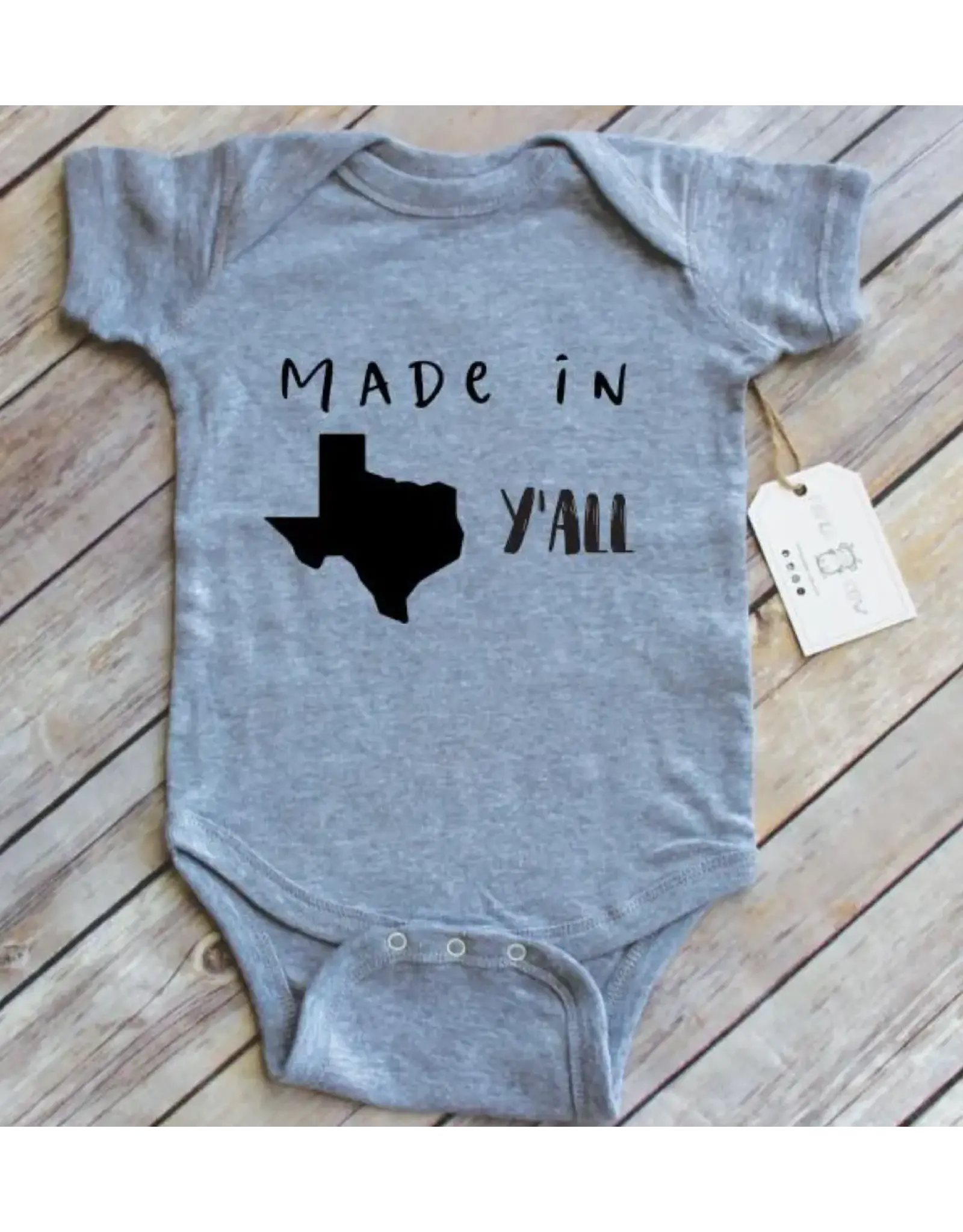 Paper Cow Made in Texas Baby Bodysuit-Gray