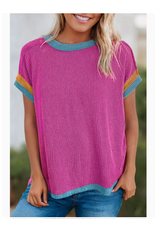 Little Daisy Closet  Textured Colorblock Round Neck T Shirt-Pink Multicolor