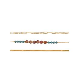 Big Metal LTD Caroll 3 Row Beaded Chain Necklace  -Burnt Orange